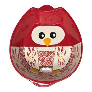 Temptations Presentable Ovenware Owl Bowl‎ Old World 1.5QT Red Ceramic Kitchen